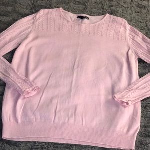 Pink pointelle sweater XL lightweight cotton blend preppy chic Basic editions